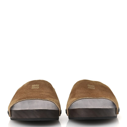 Miu Miu Suede Logo Slide Clogs 37 Cannella 3 of 11