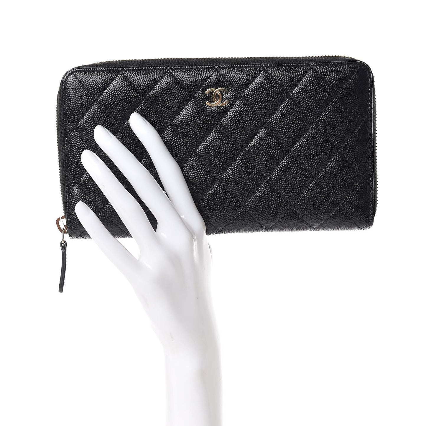 Caviar Quilted Large Zip Around Organizer Wallet Black