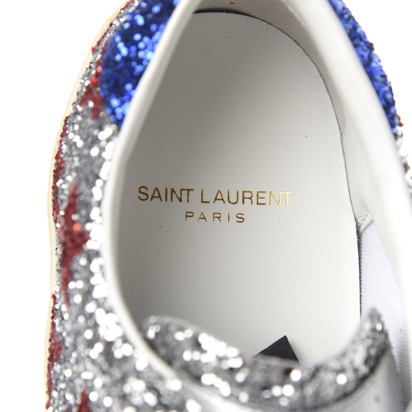 Calfskin Glitter Star Court Sneakers 41 Silver Red