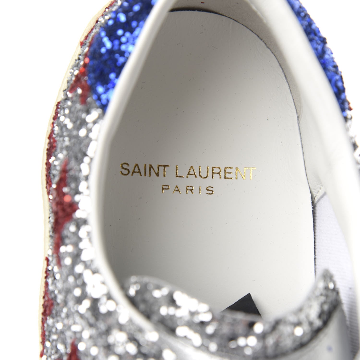 Saint Laurent Calfskin Glitter Star Court Sneakers 41 Silver Red 6 of 10