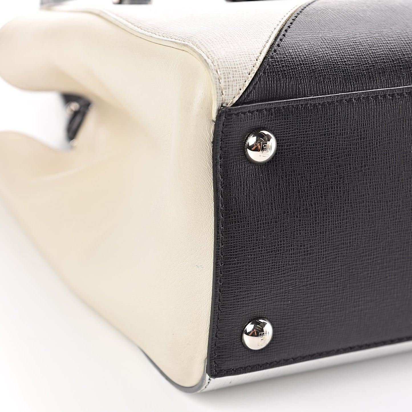 Vitello Elite Calfskin Colorblock Petite 2Jours Tote Black Multicolor White Argento
