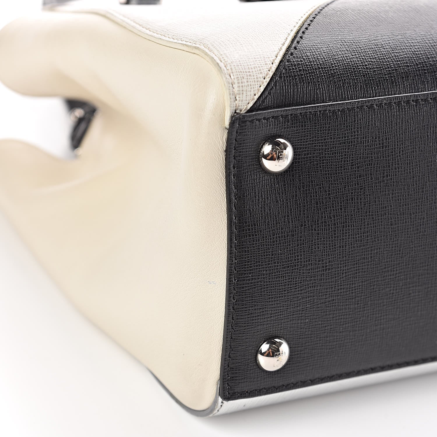 Fendi Vitello Elite Calfskin Colorblock Petite 2Jours Tote Black Multicolor White Argento 9 of 11