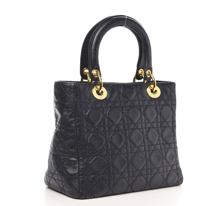 Christian Dior Grained Calfskin Cannage Medium Supple Lady Dior Navy 3 of 13