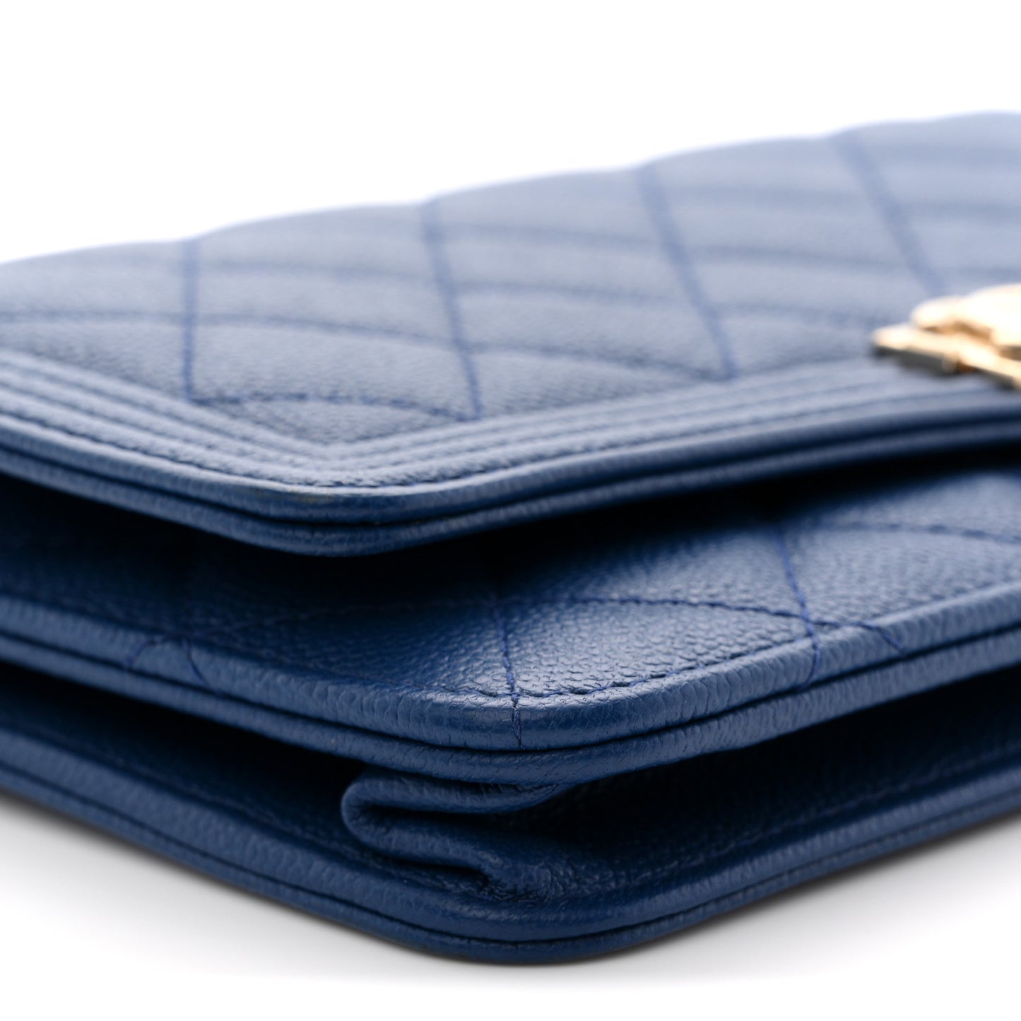 Caviar Quilted Boy Wallet On Chain WOC Dark Blue