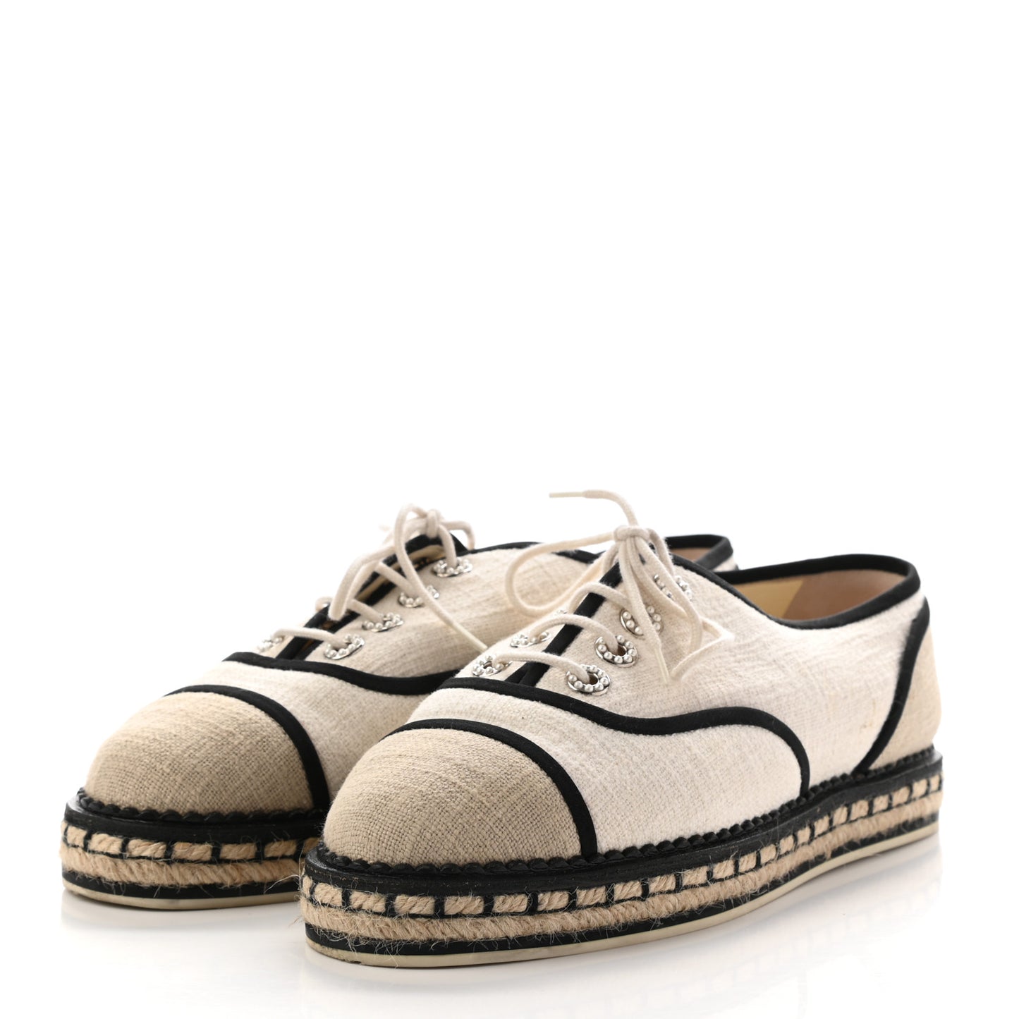 Cotton Lace Up Espadrilles 37 Light Beige