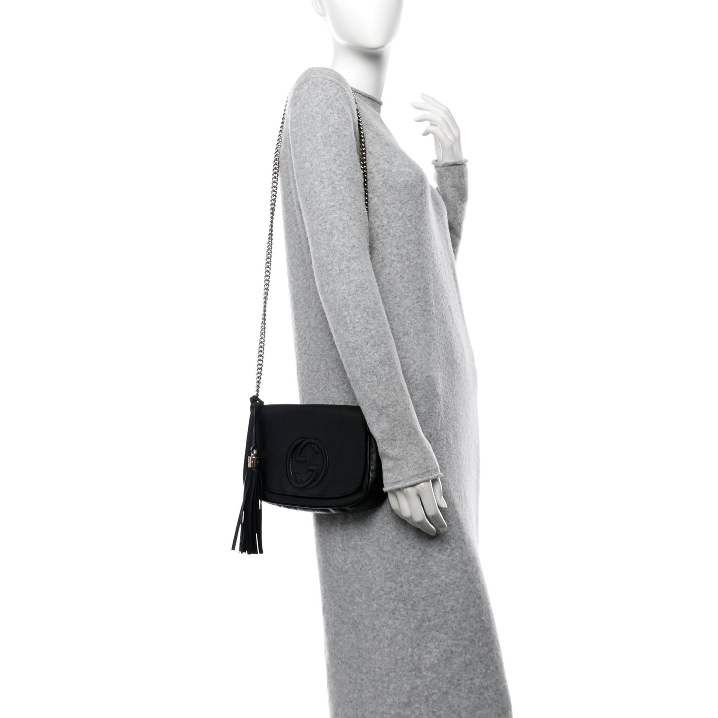 Pebbled Calfskin Medium Soho Flap Crossbody Black