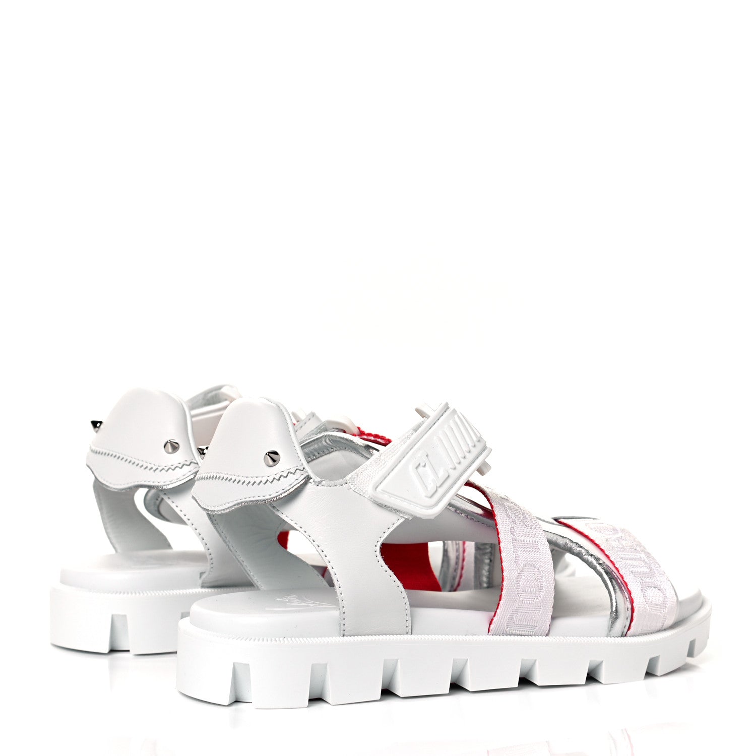 Christian Louboutin Calfskin Velcrissimo Flat Sandals 37 Blanco Silver 4 of 8