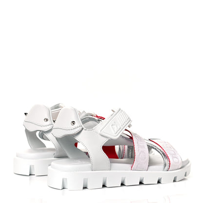 Christian Louboutin Calfskin Velcrissimo Flat Sandals 37 Blanco Silver 4 of 8