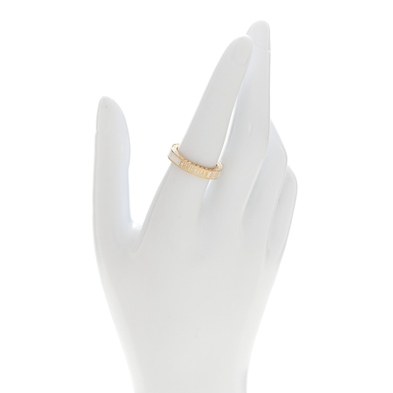 Christian Dior Metal Lacquer Crystal Night Code Ring L Gold White 2 of 4