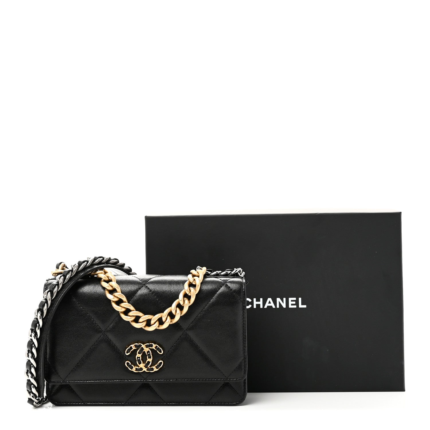 Chanel Lambskin Quilted Chanel 19 Wallet On Chain WOC Black 12 of 12