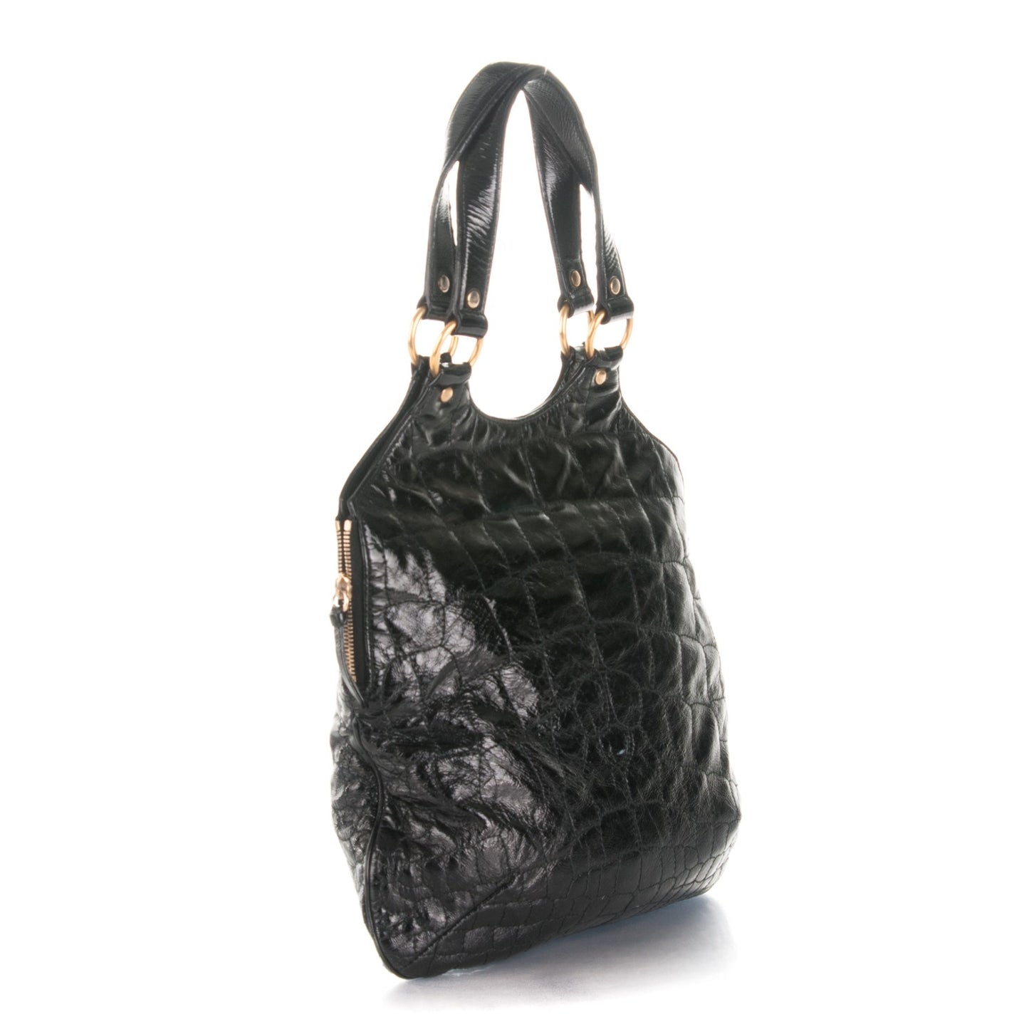 Patent Crocodile Embossed Tribute Tote Black