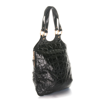 Saint Laurent Patent Crocodile Embossed Tribute Tote Black 3 of 8