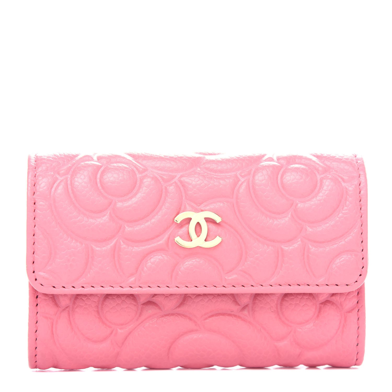 Chanel Caviar Camellia Embossed Card Holder Wallet Pink 1 of 9