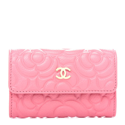 Chanel Caviar Camellia Embossed Card Holder Wallet Pink 1 of 9