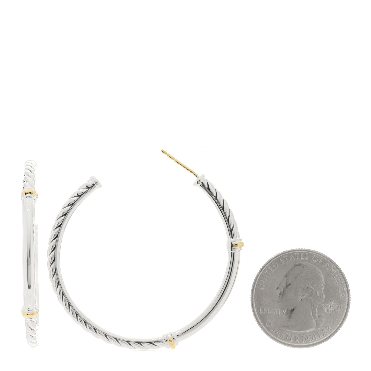 David Yurman Sterling Silver 18K Yellow Gold Metro Hoop Earrings 2 of 4
