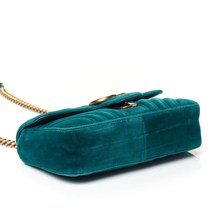 Gucci Velvet Matelasse Mini GG Marmont Shoulder Bag Pavone Cyan 3 of 4