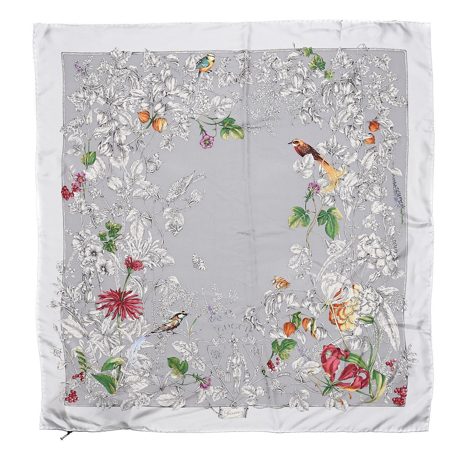 Gucci Silk Twill Wondergardenia Square Scarf Zinc Beige 1 of 4
