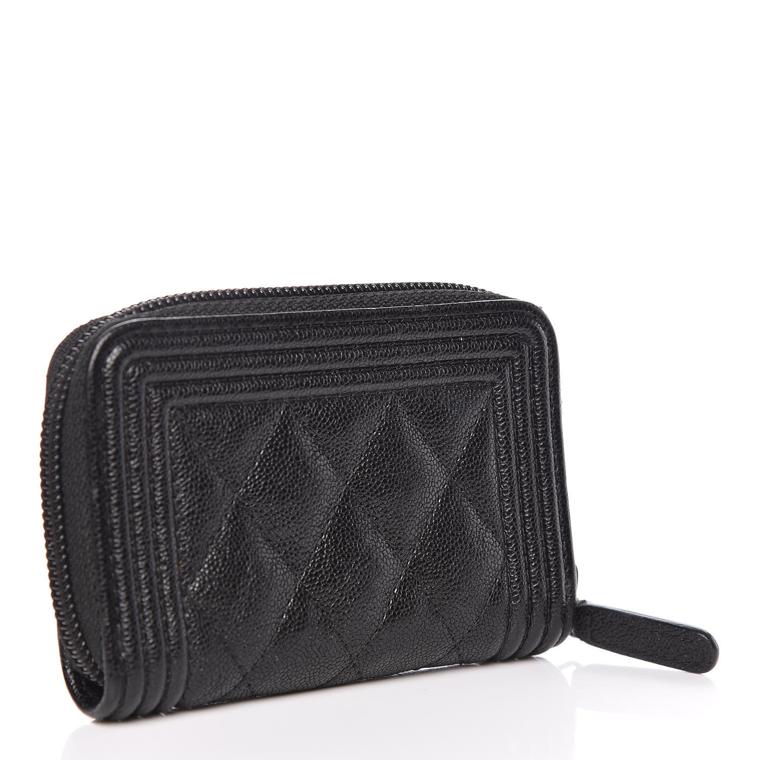 Chanel Caviar Quilted Boy Zip Around Coin Purse Wallet Black 3 of 8