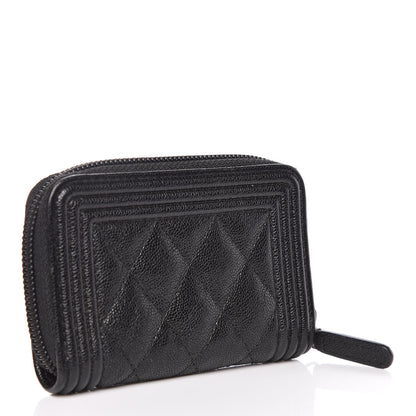 Chanel Caviar Quilted Boy Zip Around Coin Purse Wallet Black 3 of 8