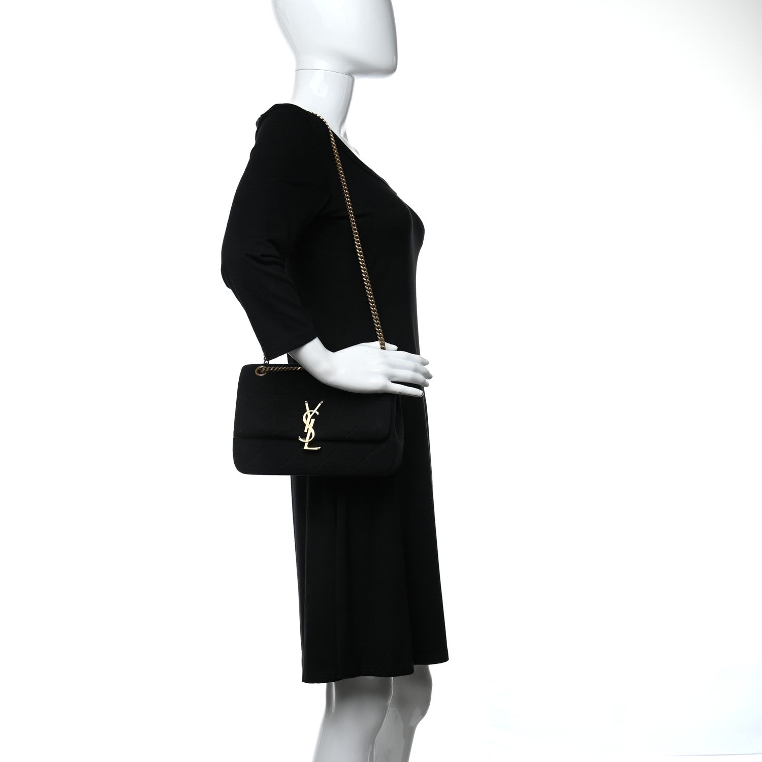 Saint Laurent Jersey Wool Patchwork Monogram Medium Jamie Baguette Black 2 of 12