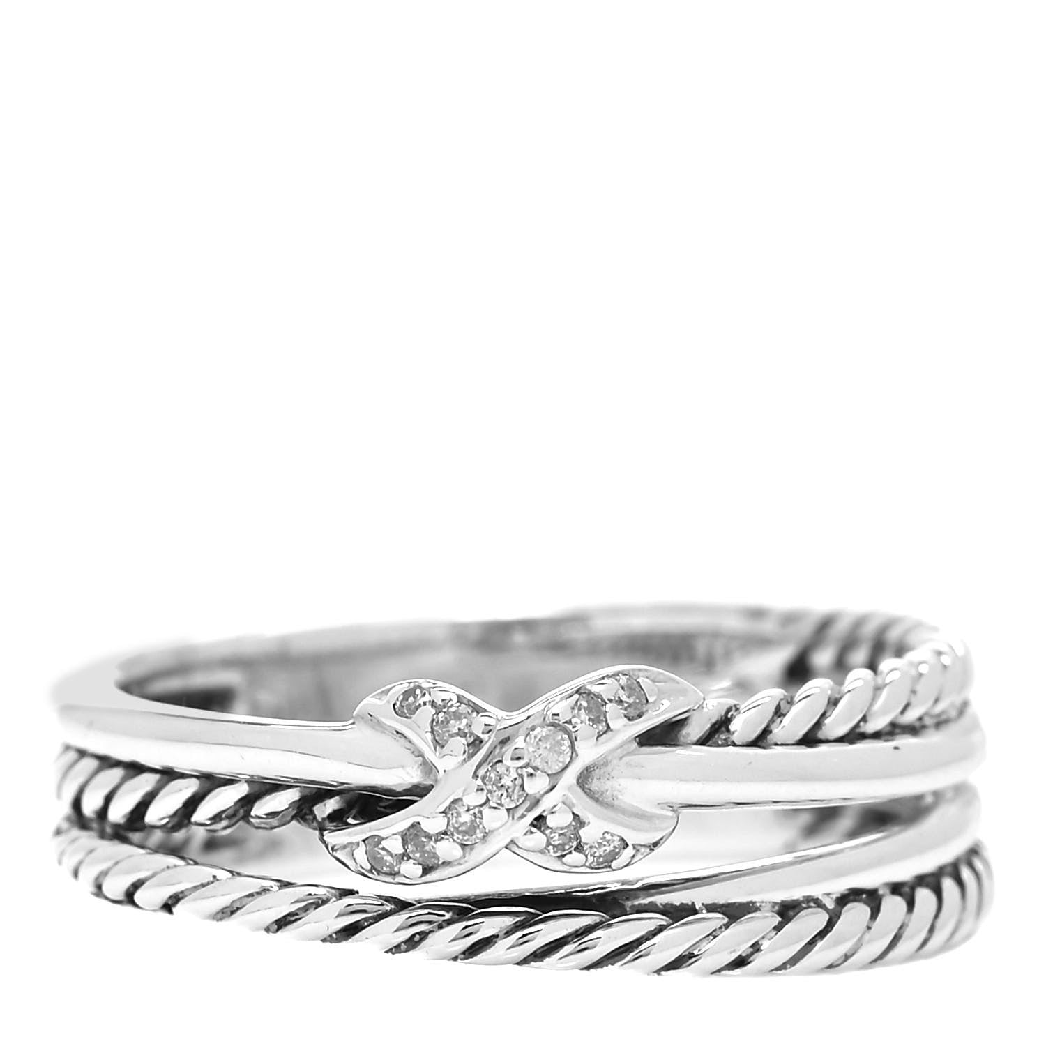 David Yurman Sterling Silver Diamond X Crossover Ring 54 6.75 1 of 4