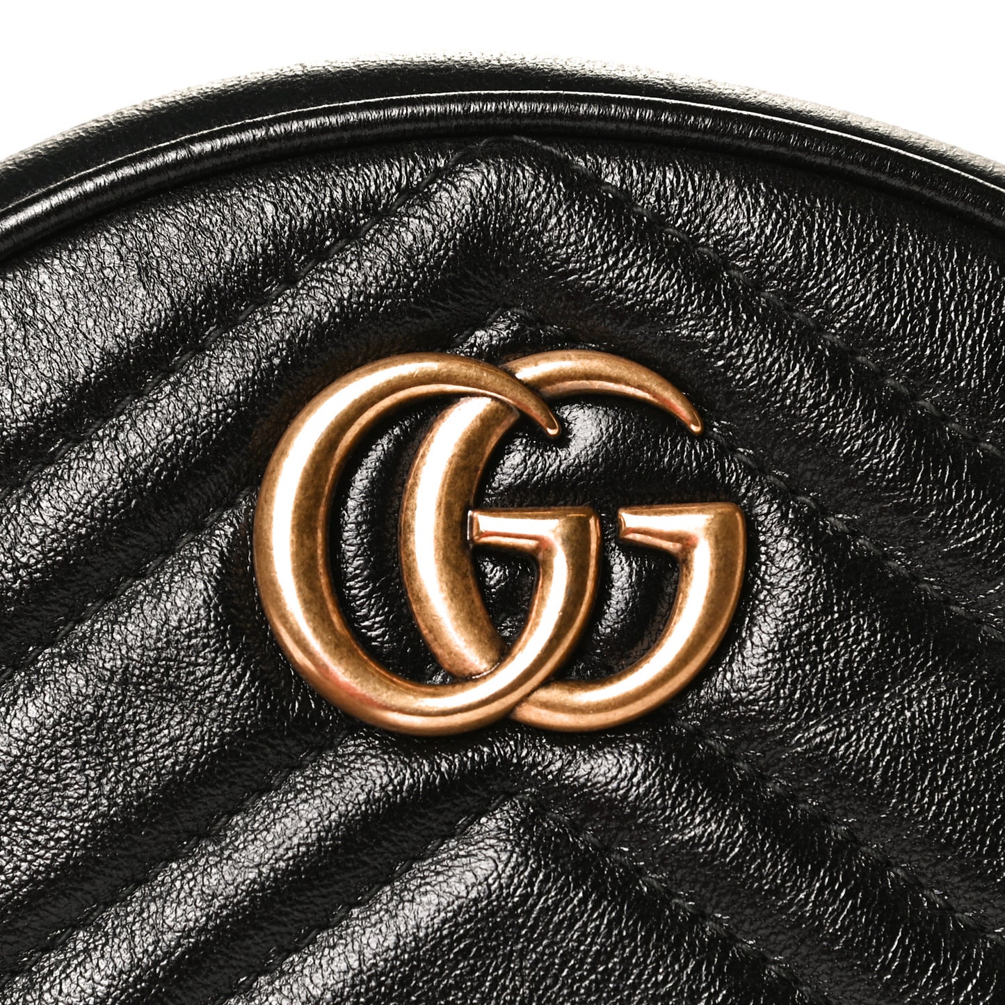 Azalea Calfskin Matelasse Heart Mini GG Marmont Round Shoulder Bag Black