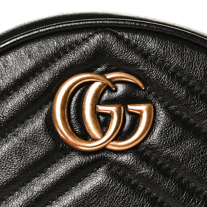 Gucci Azalea Calfskin Matelasse Heart Mini GG Marmont Round Shoulder Bag Black 8 of 10