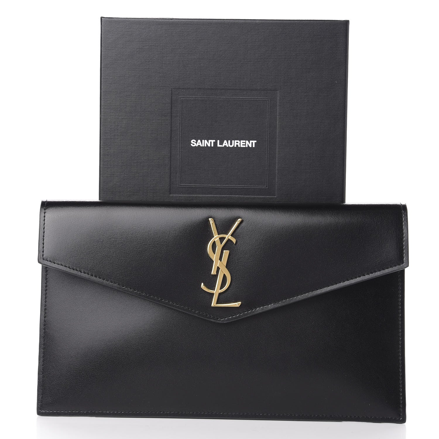 Saint Laurent Smooth Shiny Calfskin Monogram Uptown Pouch Black 12 of 12