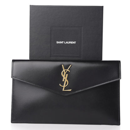 Saint Laurent Smooth Shiny Calfskin Monogram Uptown Pouch Black 12 of 12