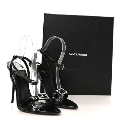 Saint Laurent Patent Calfskin Gippy 110 Crystal Sandals 38.5 Black 10 of 10