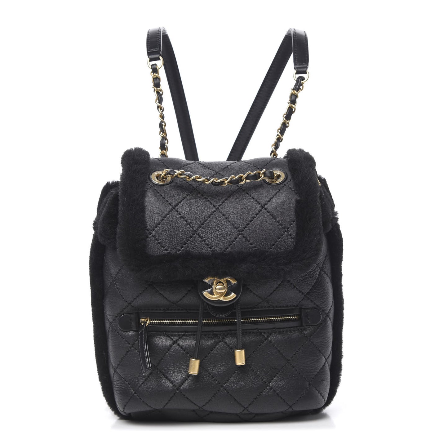 Lambskin Shearling Quilted CC Backpack Black