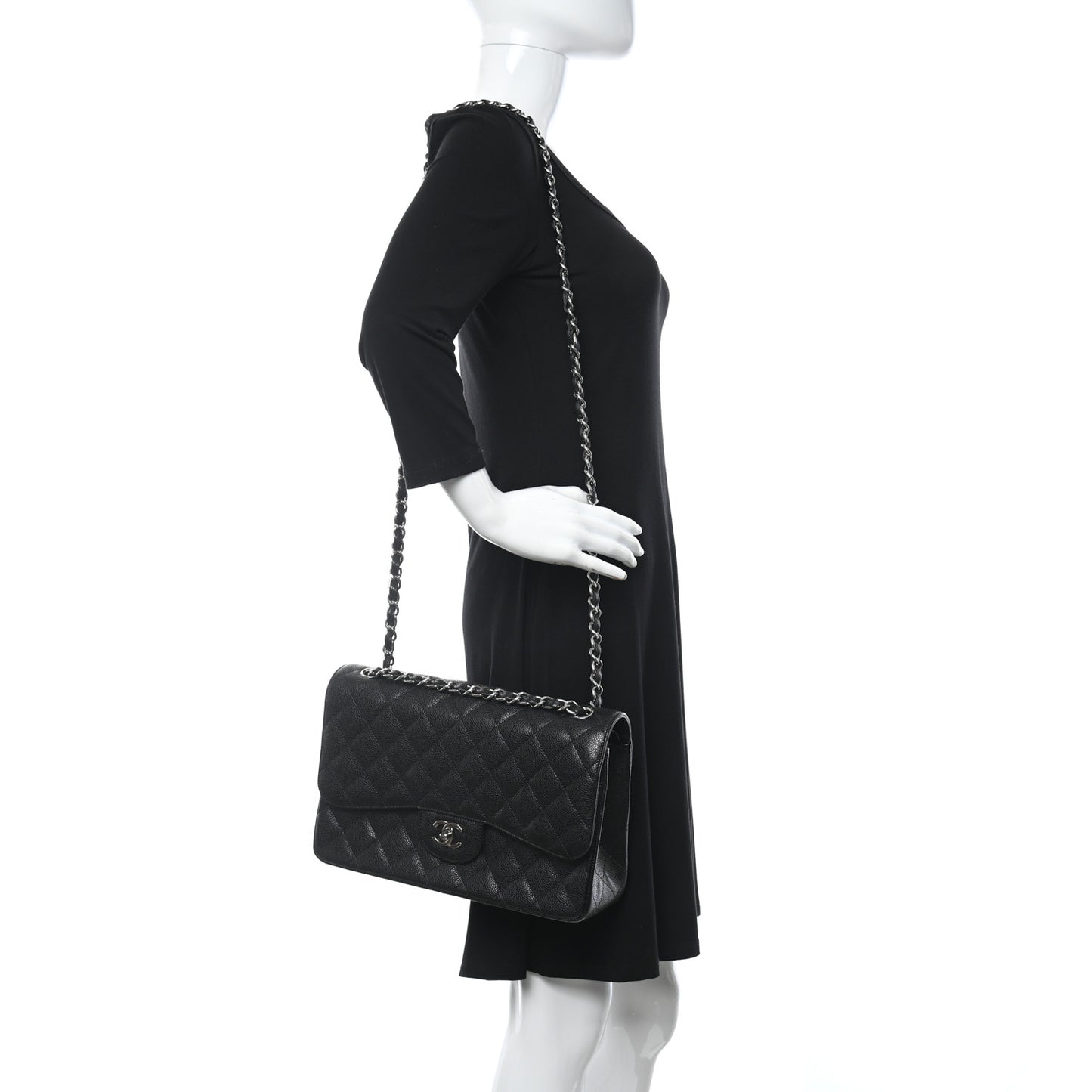 Caviar Quilted Jumbo Double Flap Black