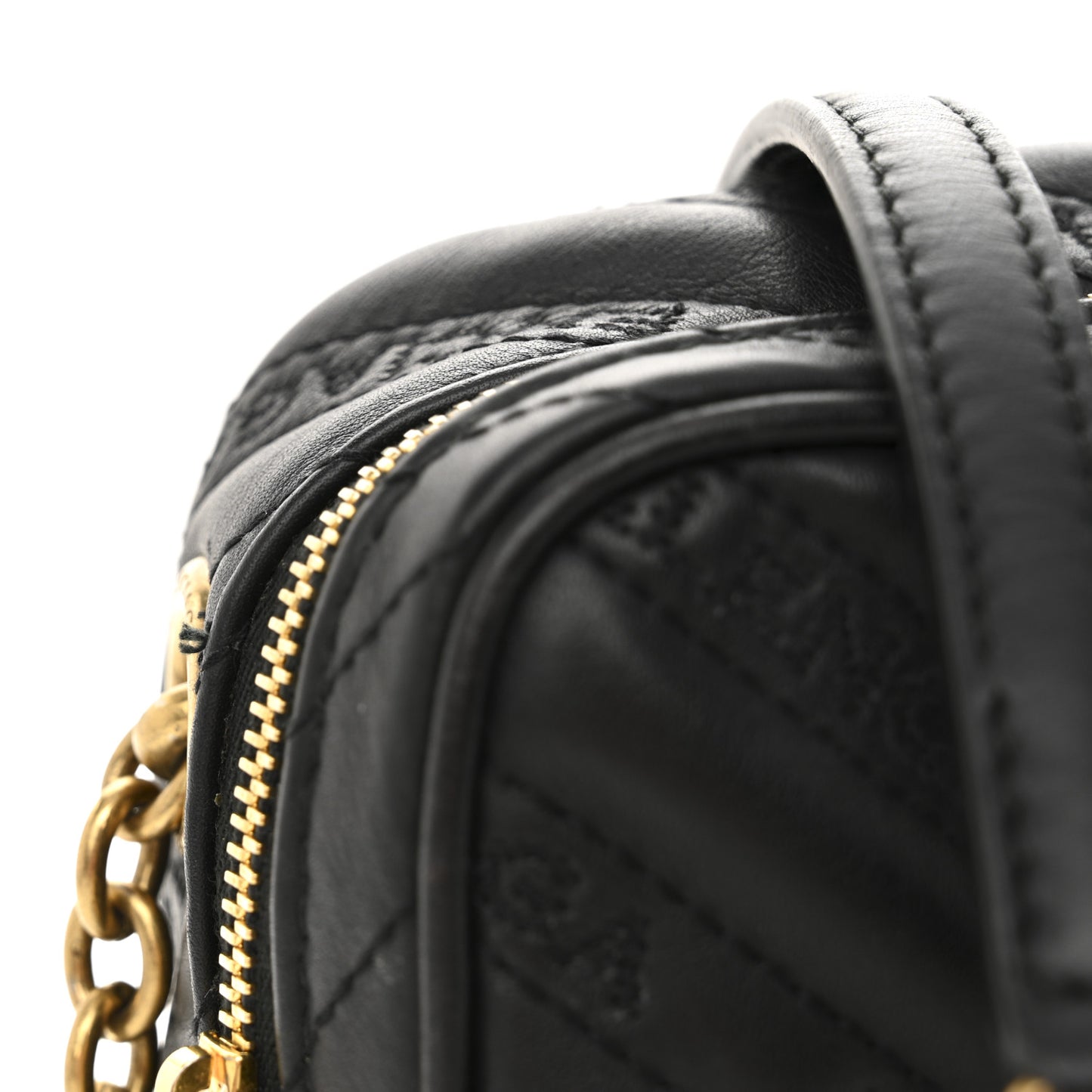 Calfskin Logo Matelasse Chain Strap Blanket Reporter XS Black