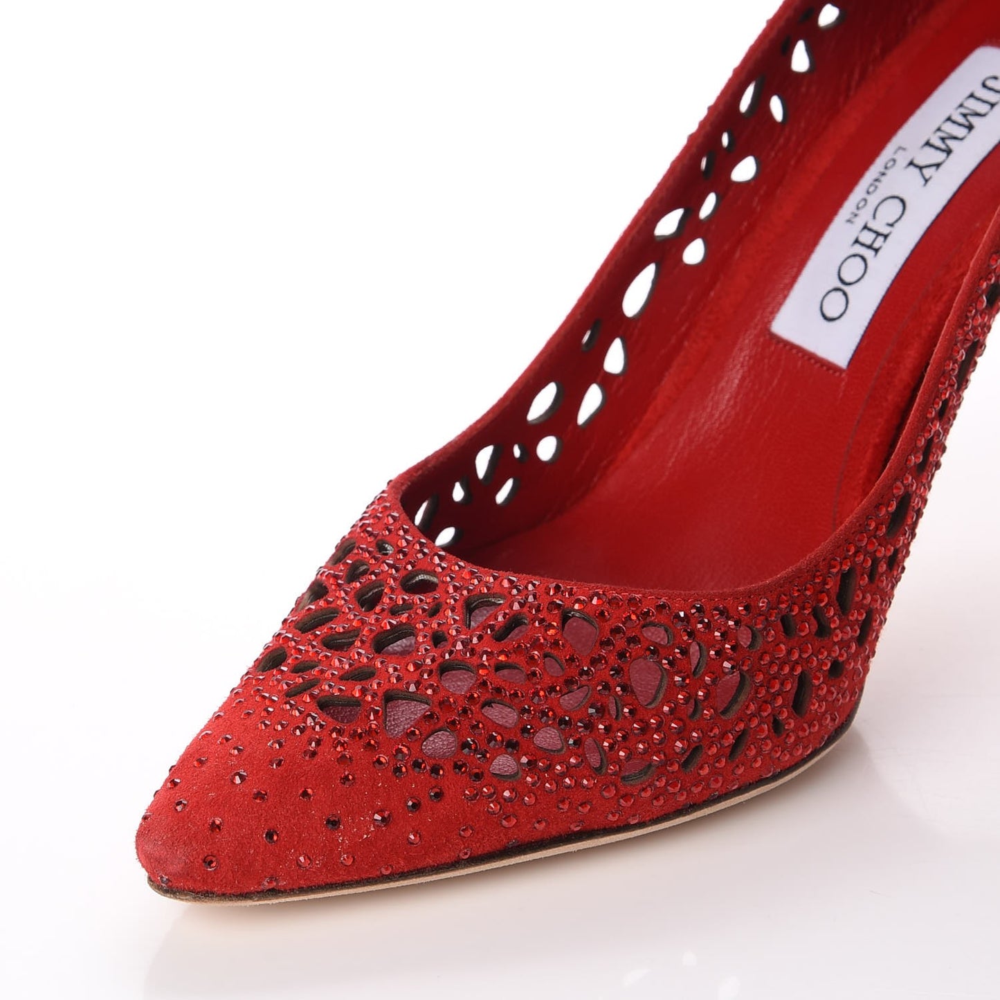 Suede Crystal Perforated Romy 100 Pumps 38 Red