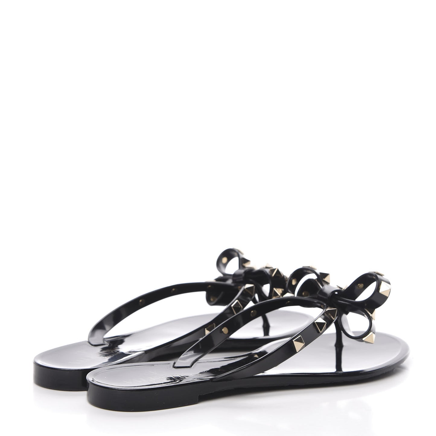 PVC Jelly Rockstud Bow Thong Sandals 37 Black