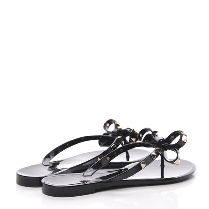 Valentino Garavani PVC Jelly Rockstud Bow Thong Sandals 37 Black 4 of 8