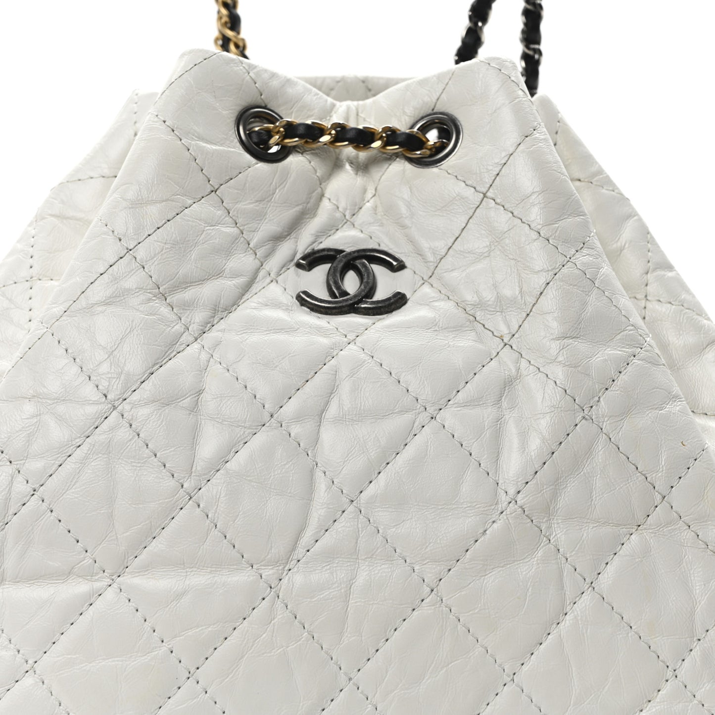 Aged Calfskin Quilted Gabrielle Backpack Black White