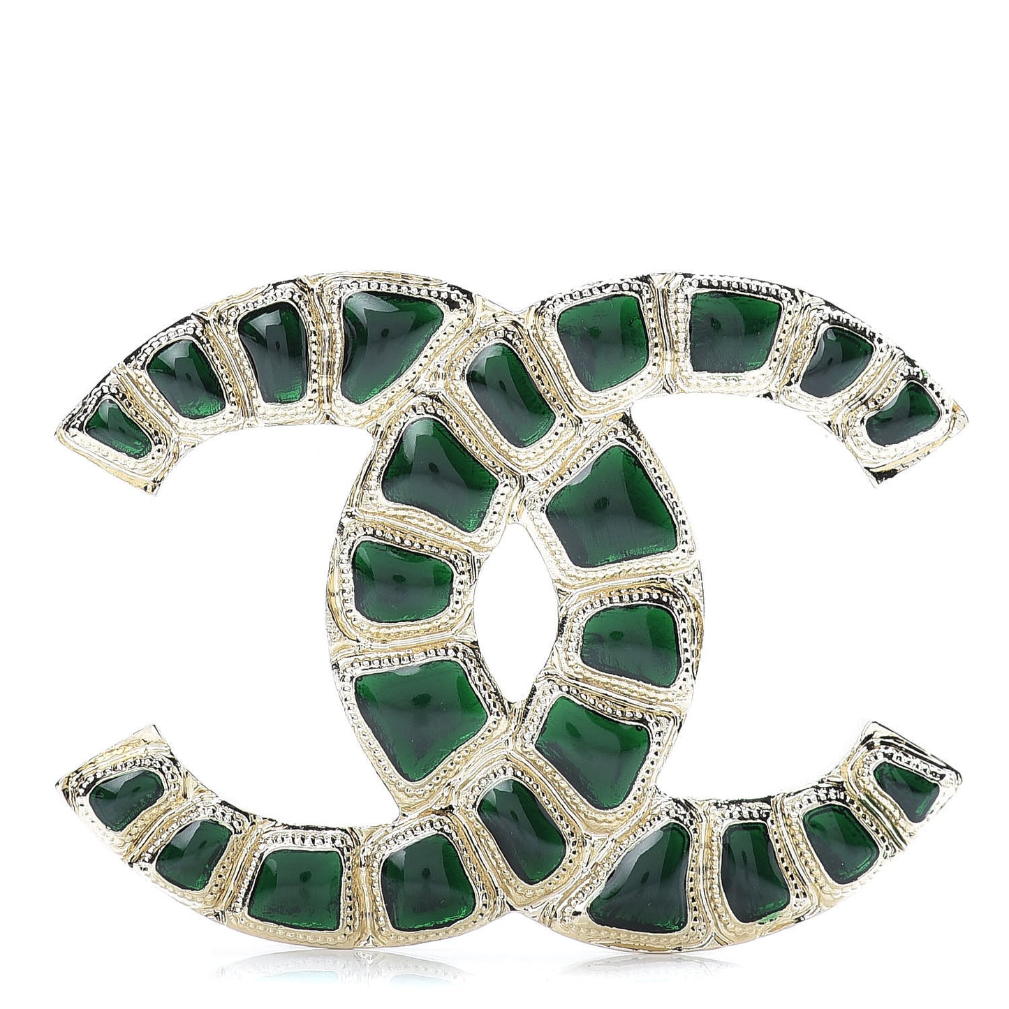 Gripoix Poured Glass Along The Nile CC Brooch Green Gold