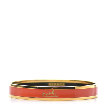 Hermes Enamel Printed Narrow Caleche Bracelet 65 Orange 1 of 5