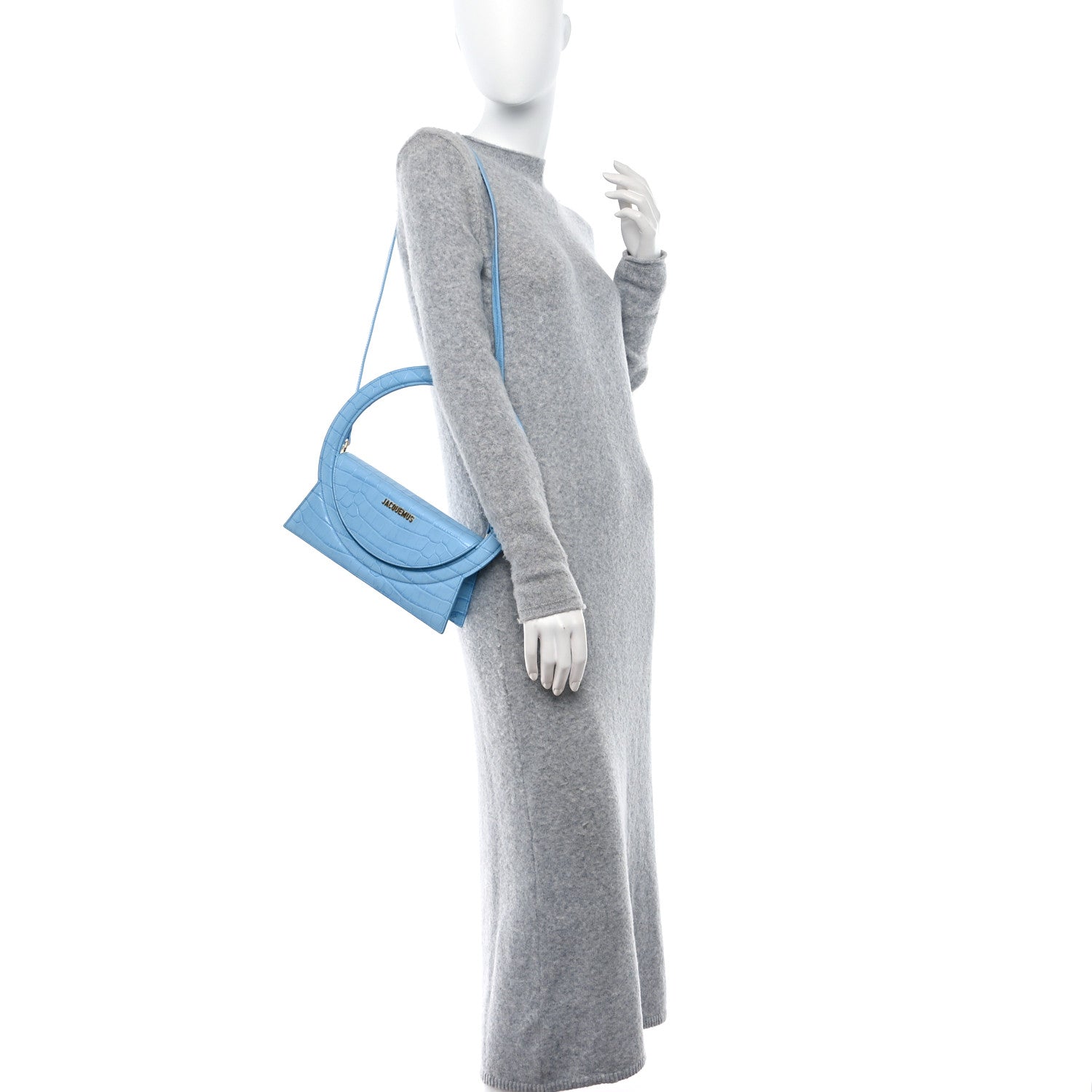 Jacquemus Calfskin Crocodile Embossed Le Sac Rond Blue 2 of 8