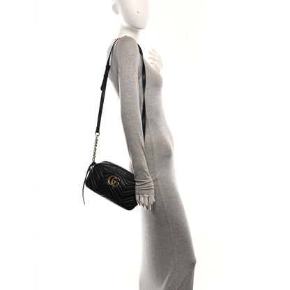 Gucci Calfskin Matelasse Small GG Marmont Chain Shoulder Bag Black 2 of 12