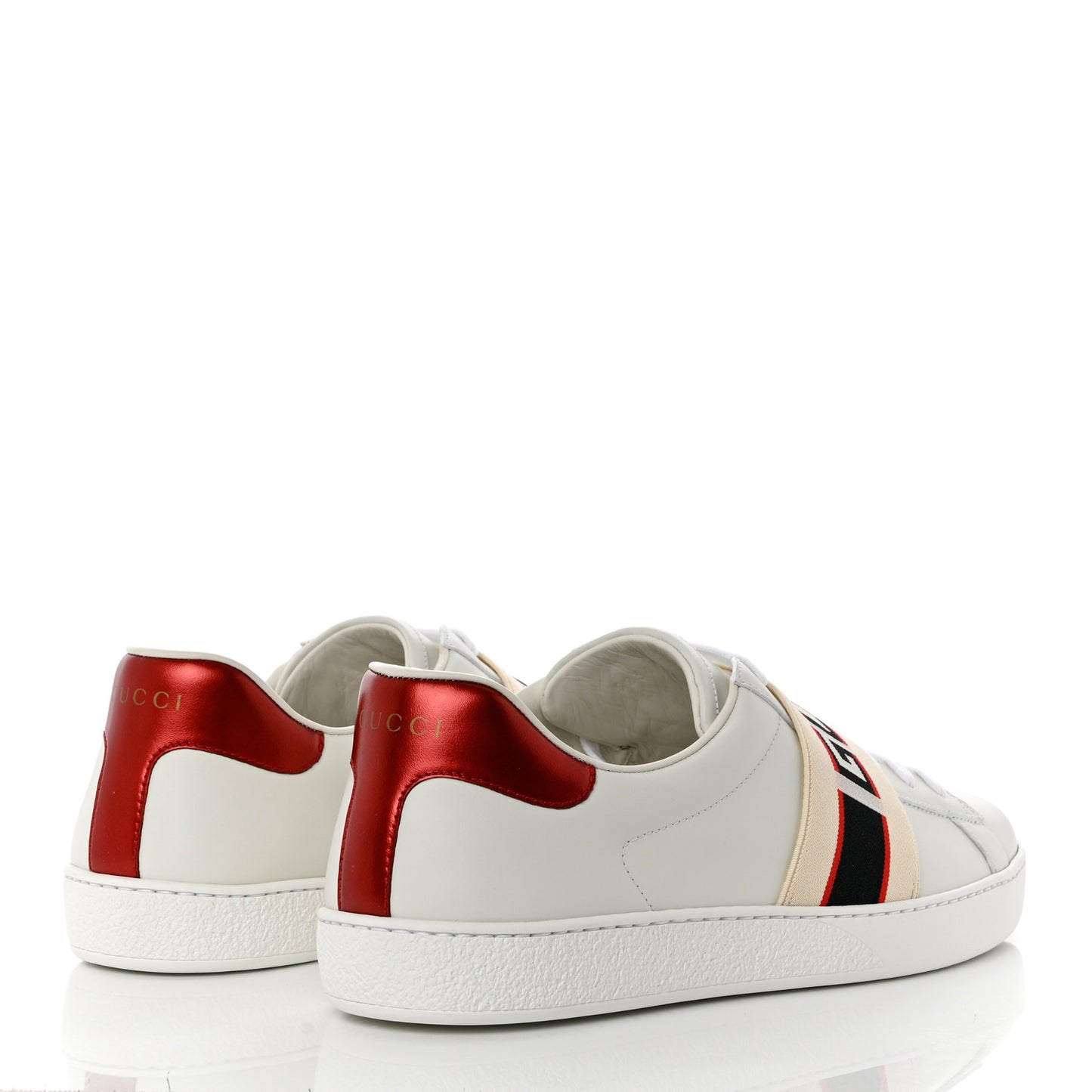 Calfskin Stripe Mens New Ace Sneakers 10 White Ecru Red Flame