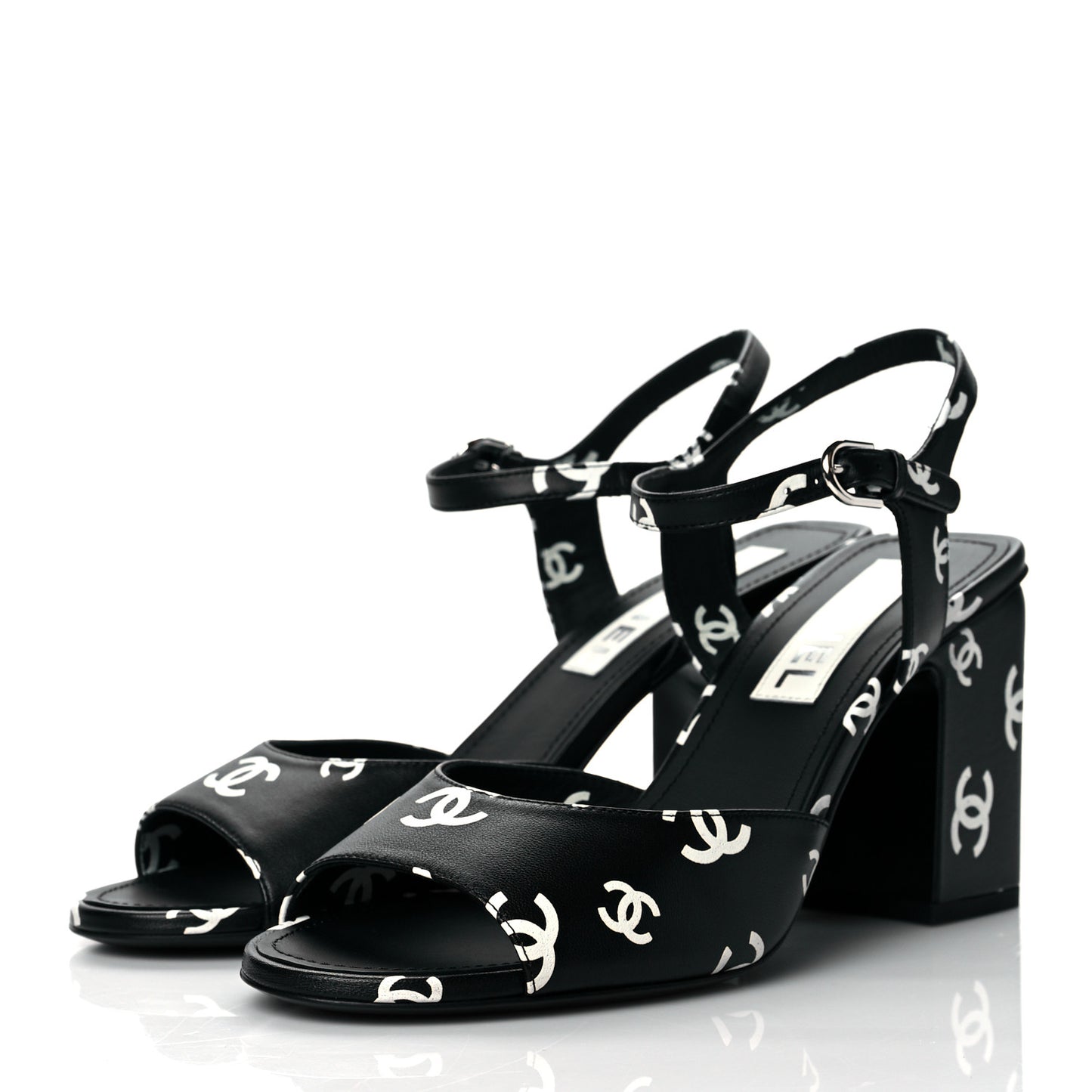 Lambskin Printed CC Sandals 39.5 Black White