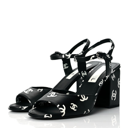 Chanel Lambskin Printed CC Sandals 39.5 Black White 3 of 10