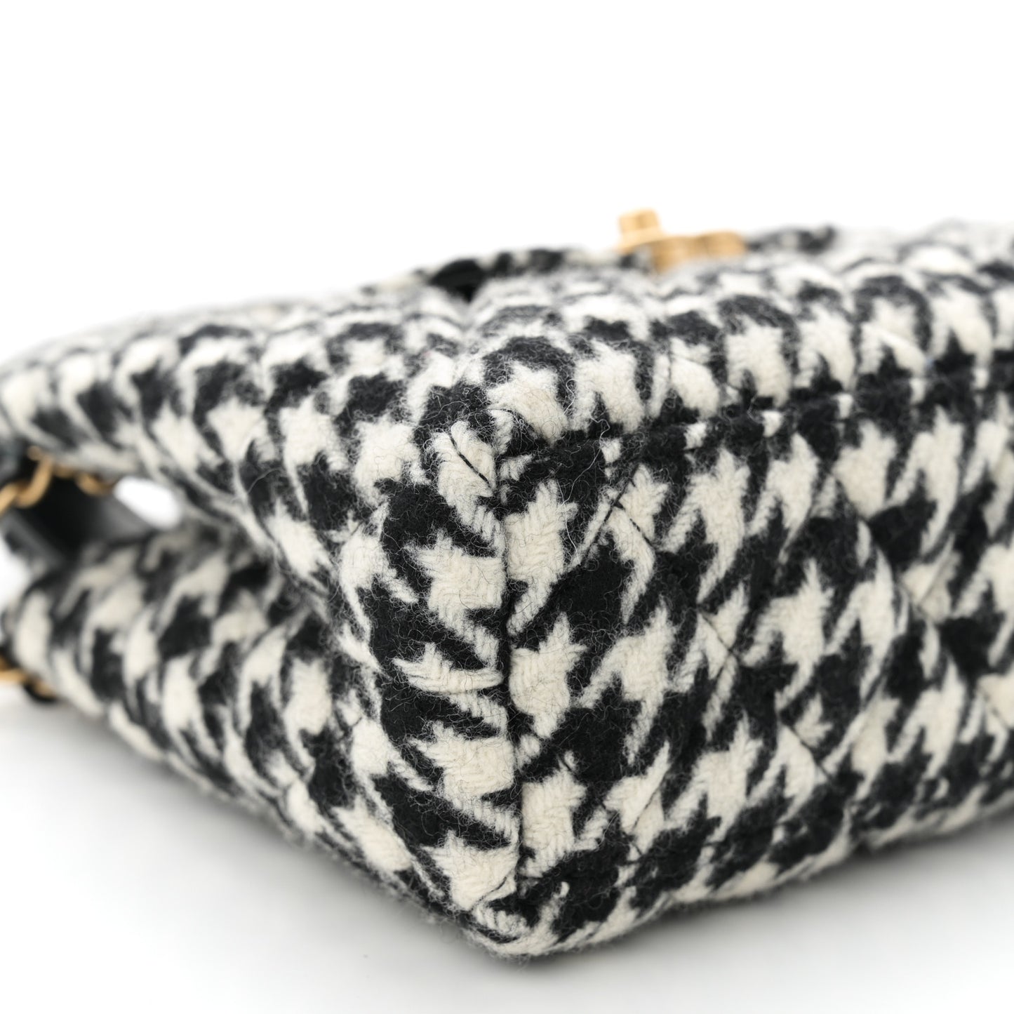 Tweed Houndstooth Quilted Nano Kelly Shopper Black White