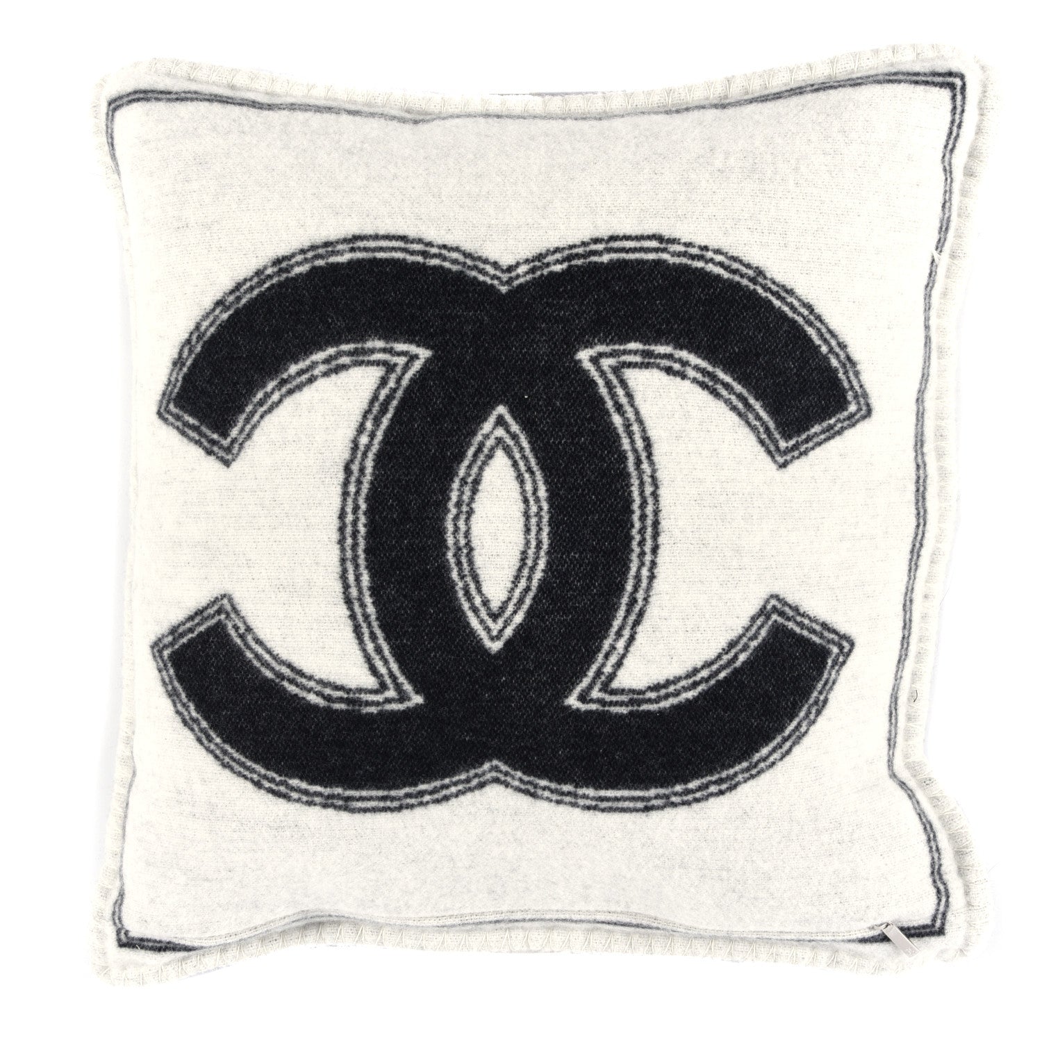 Chanel Merino Wool Cashmere CC Pillow Black Beige 1 of 3