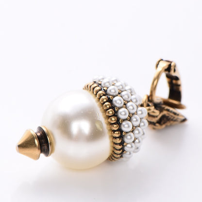 Gucci Metal Resin Pearl Feline Clip On Earrings Aged Gold 5 of 5