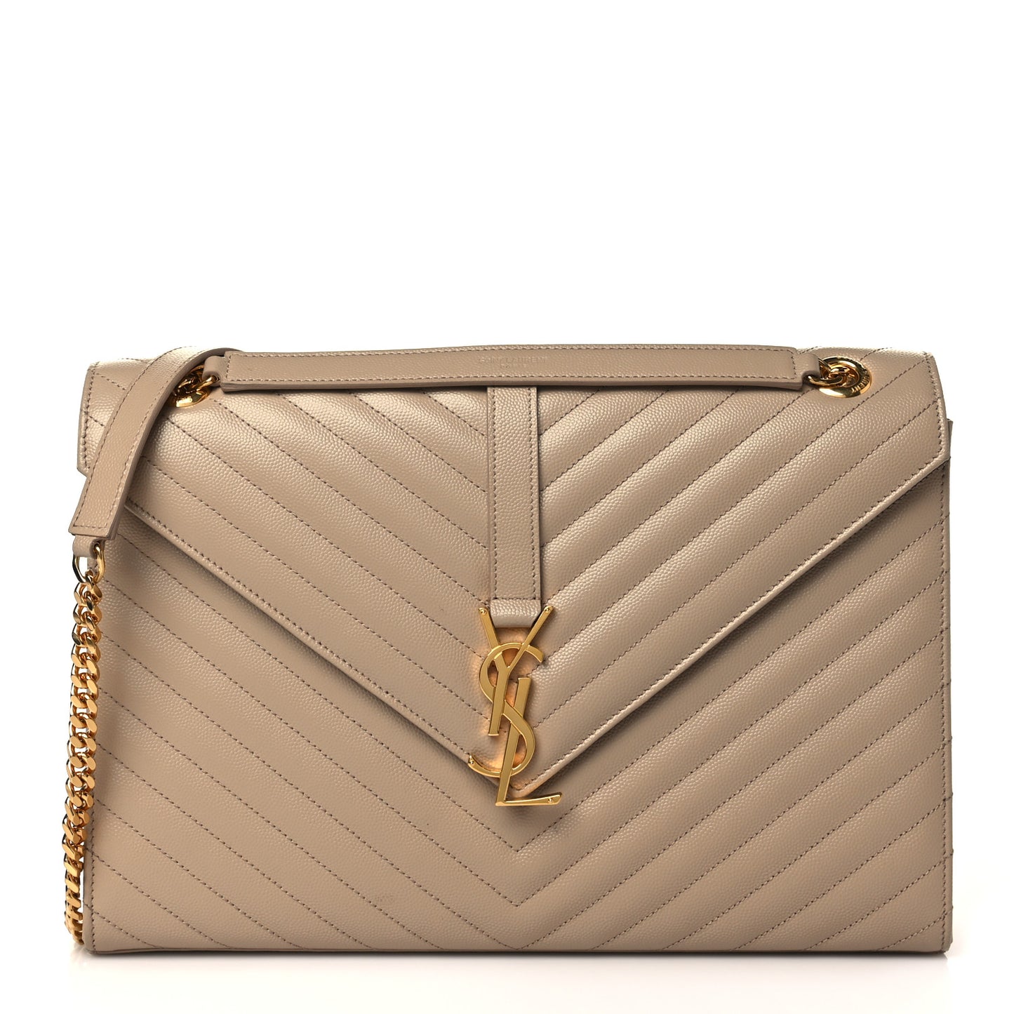 Grain De Poudre Matelasse Chevron Large Monogram Satchel Dark Beige
