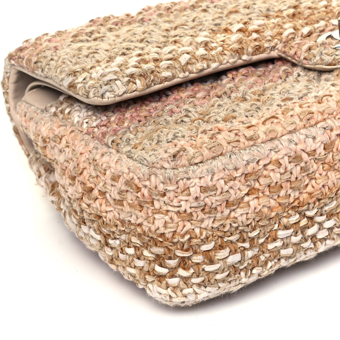 Tweed Quilted Medium Double Flap Beige Ecru Pink