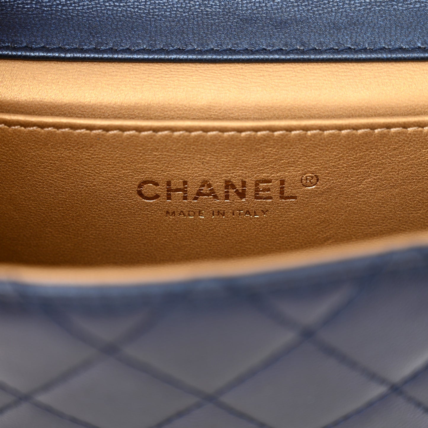 Iridescent Lambskin Quilted Chic Pearls Flap Navy Blue